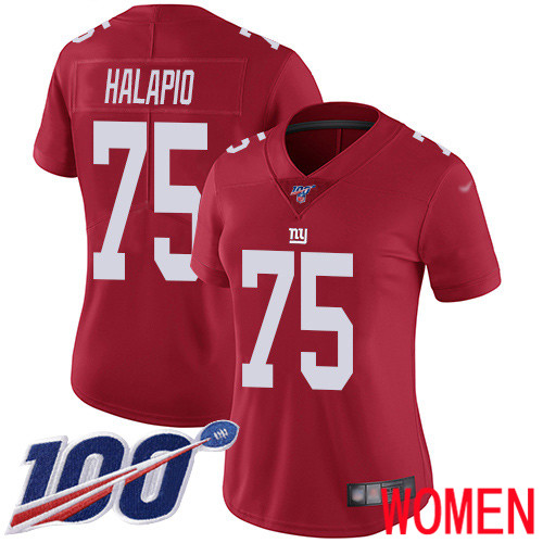 Women New York Giants #75 Jon Halapio Red Limited Red Inverted Legend 100th Season Football NFL Jersey->women nfl jersey->Women Jersey